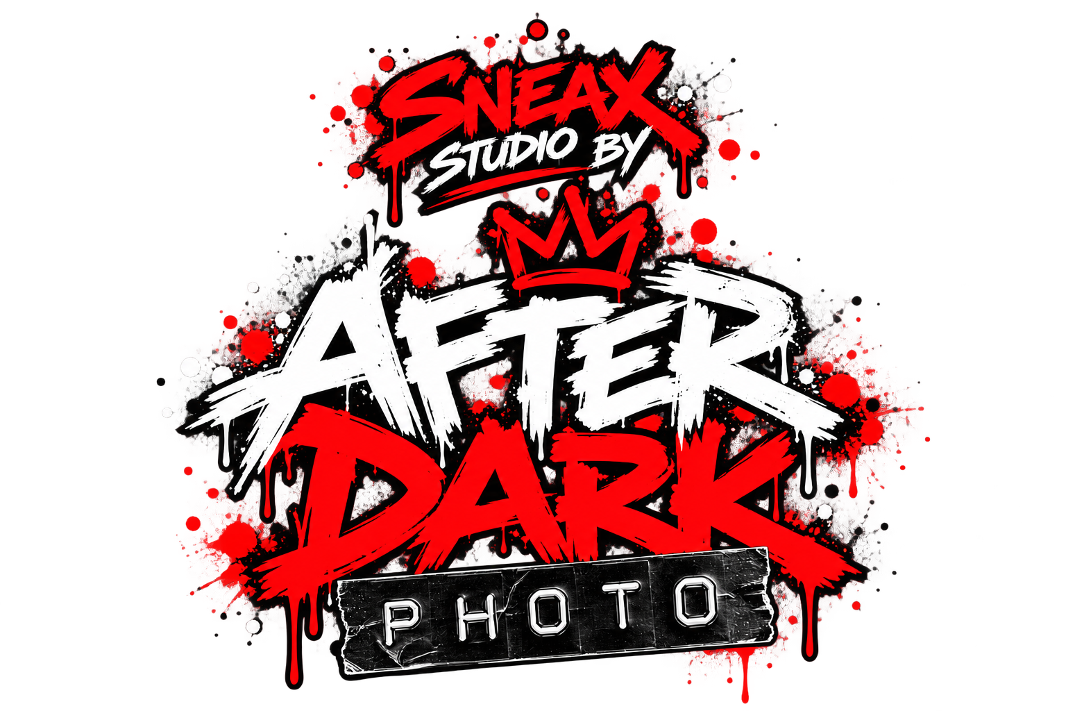 Sneax Studio by After Dark Photo SNEAX STUDIO by After Dark Photo logo, red and white graffiti on a plain background